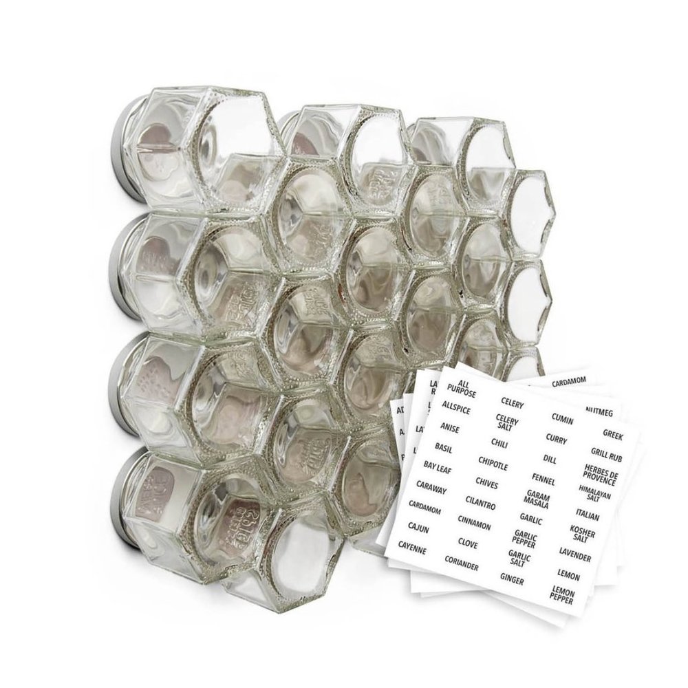 GneissSpice 24 Magnetic Glass Spice Jars w/Labels